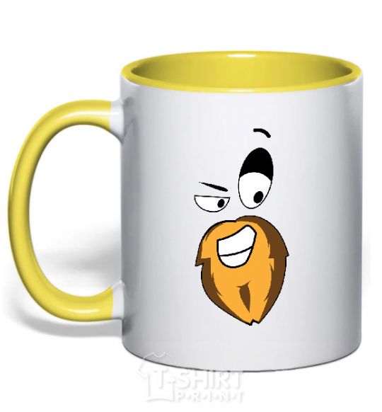 Mug with a colored handle BEARDY SMILE yellow фото
