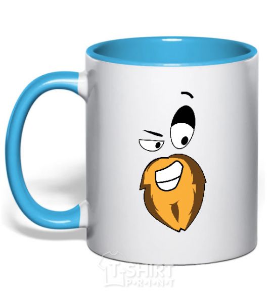 Mug with a colored handle BEARDY SMILE sky-blue фото
