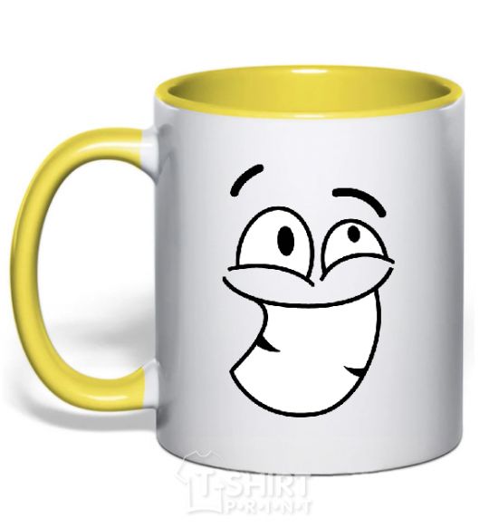 Mug with a colored handle BIG TEETH SMILE yellow фото