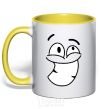 Mug with a colored handle BIG TEETH SMILE yellow фото