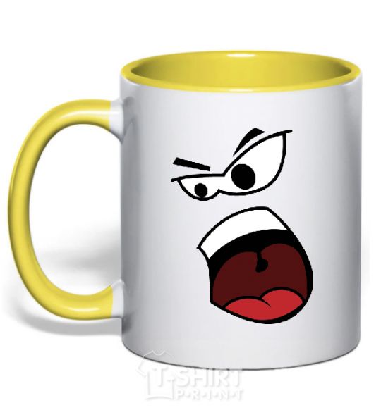 Mug with a colored handle ANGRY SMILE yellow фото