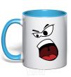 Mug with a colored handle ANGRY SMILE sky-blue фото