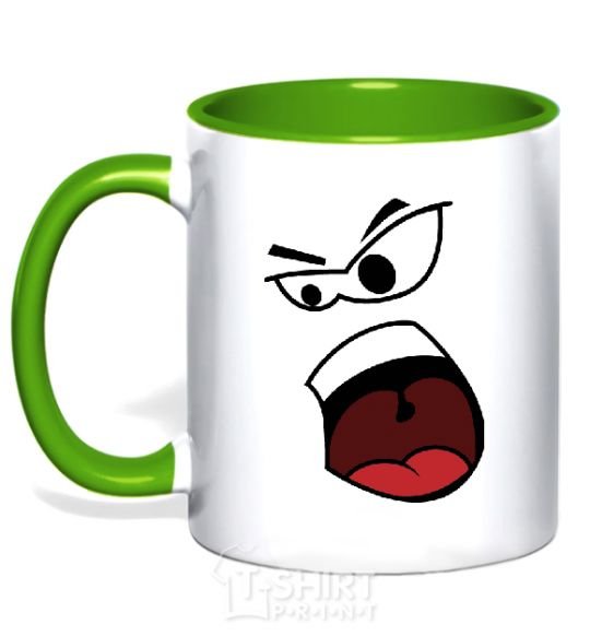 Mug with a colored handle ANGRY SMILE kelly-green фото