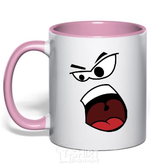 Mug with a colored handle ANGRY SMILE light-pink фото