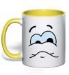 Mug with a colored handle UPSET SMILE yellow фото