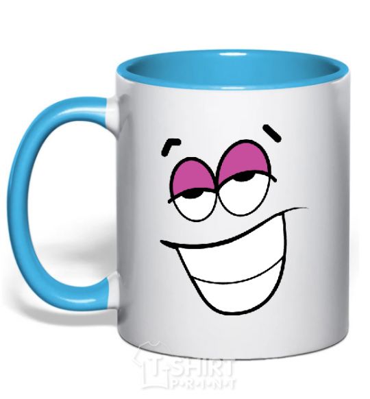 Mug with a colored handle FLIRTING SMILE sky-blue фото