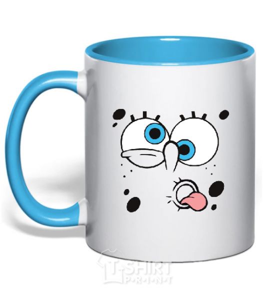 Mug with a colored handle SPUNCH BOB screams sky-blue фото
