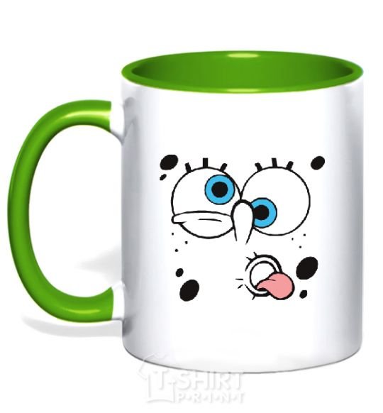 Mug with a colored handle SPUNCH BOB screams kelly-green фото