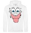 Men`s hoodie SPUNCH BOB face showing his tongue White фото