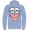 Men`s hoodie SPUNCH BOB face showing his tongue sky-blue фото