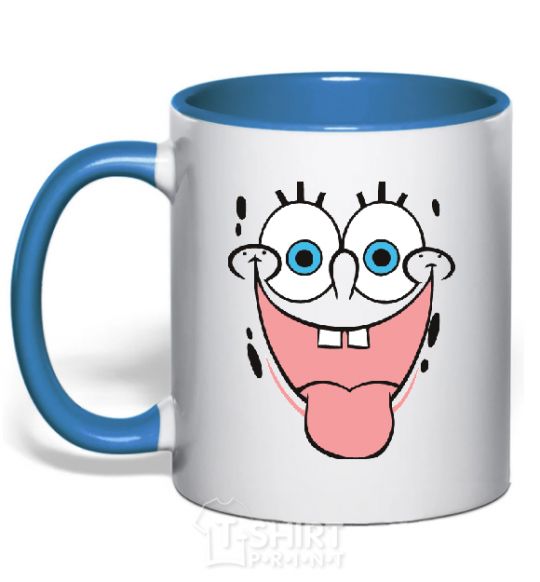 Mug with a colored handle SPUNCH BOB face showing his tongue royal-blue фото