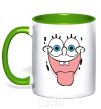 Mug with a colored handle SPUNCH BOB face showing his tongue kelly-green фото