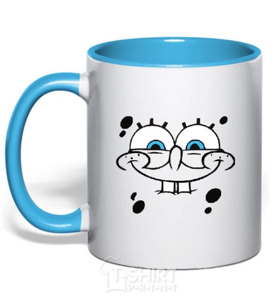 Чашка с цветной ручкой SPUNCH BOB лицо с улыбкой Голубой фото