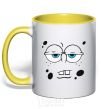 Mug with a colored handle SPUNCH BOB tired face yellow фото