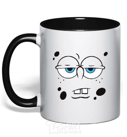 Mug with a colored handle SPUNCH BOB tired face black фото