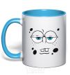 Mug with a colored handle SPUNCH BOB tired face sky-blue фото