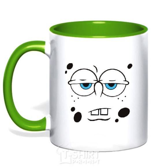 Mug with a colored handle SPUNCH BOB tired face kelly-green фото