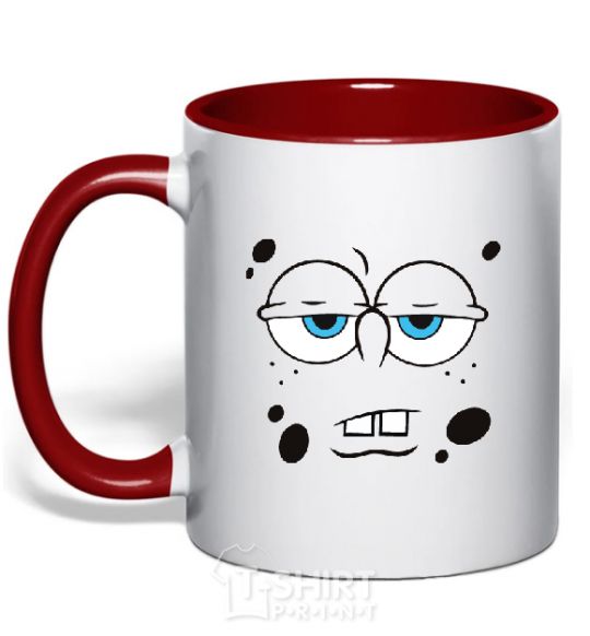 Mug with a colored handle SPUNCH BOB tired face red фото