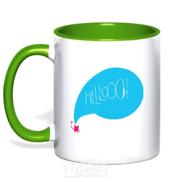 Mug with a colored handle The inscription HELLO kelly-green фото