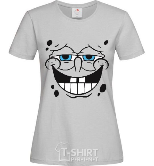 Women's T-shirt SPUNCH BOB face with a satisfied smile grey фото