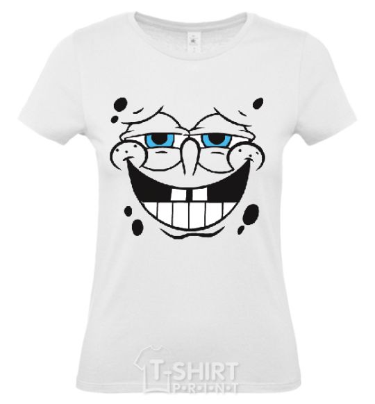 Women's T-shirt SPUNCH BOB face with a satisfied smile White фото