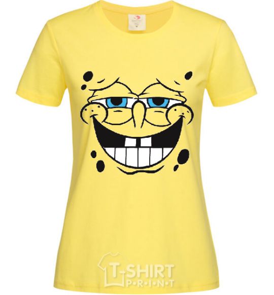 Women's T-shirt SPUNCH BOB face with a satisfied smile cornsilk фото