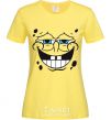 Women's T-shirt SPUNCH BOB face with a satisfied smile cornsilk фото