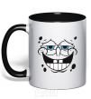 Mug with a colored handle SPUNCH BOB face with a satisfied smile black фото