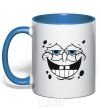 Mug with a colored handle SPUNCH BOB face with a satisfied smile royal-blue фото