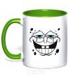 Mug with a colored handle SPUNCH BOB face with a satisfied smile kelly-green фото