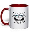 Mug with a colored handle SPUNCH BOB face with a satisfied smile red фото