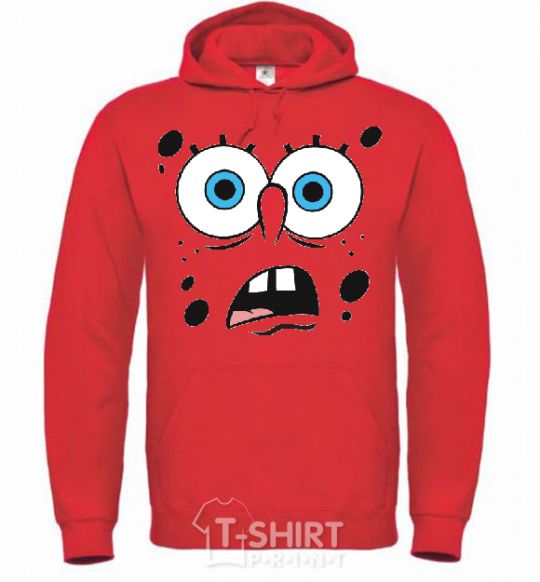 Men`s hoodie SPUNCH BOB surprised face. bright-red фото