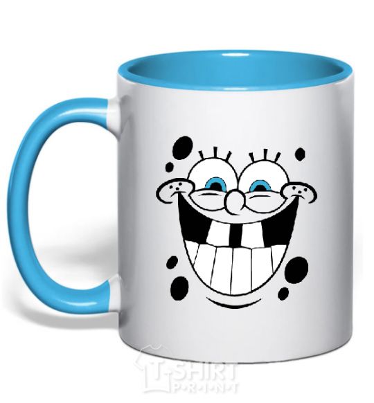 Чашка с цветной ручкой SPUNCH BOB счастливое лицо Голубой фото