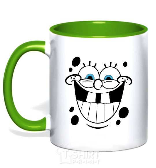 Mug with a colored handle SPUNCH BOB happy face kelly-green фото