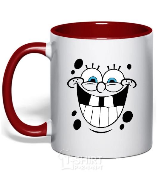 Mug with a colored handle SPUNCH BOB happy face red фото