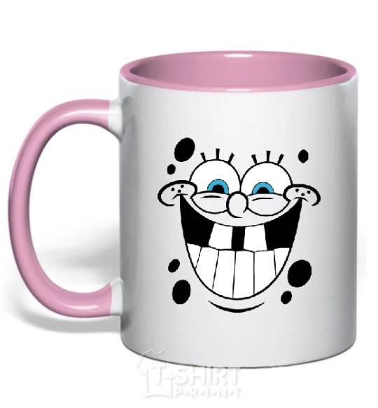 Mug with a colored handle SPUNCH BOB happy face light-pink фото