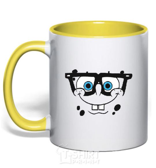 Mug with a colored handle SPUNCH BOB is the face of a smart-ass yellow фото