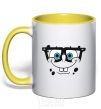 Mug with a colored handle SPUNCH BOB is the face of a smart-ass yellow фото