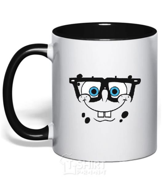 Mug with a colored handle SPUNCH BOB is the face of a smart-ass black фото