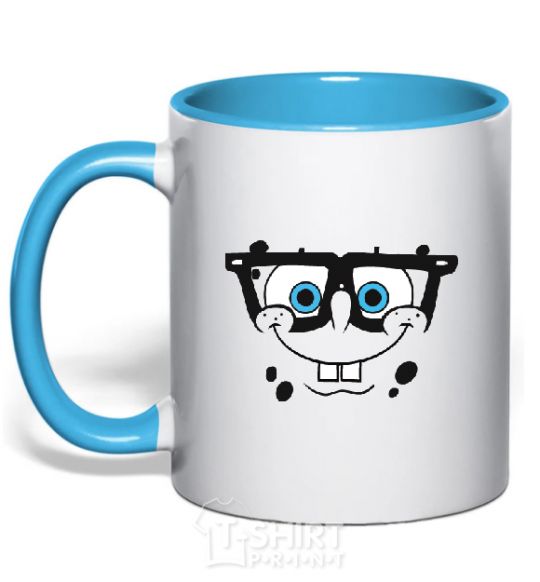 Mug with a colored handle SPUNCH BOB is the face of a smart-ass sky-blue фото