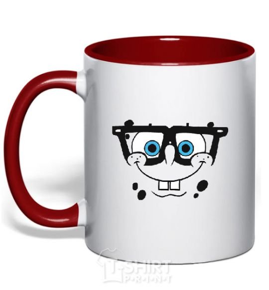 Mug with a colored handle SPUNCH BOB is the face of a smart-ass red фото