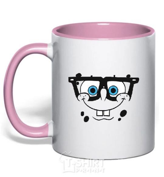 Mug with a colored handle SPUNCH BOB is the face of a smart-ass light-pink фото