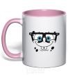 Mug with a colored handle SPUNCH BOB is the face of a smart-ass light-pink фото