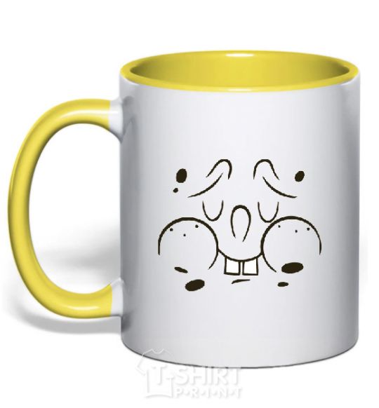Mug with a colored handle SPUNCH BOB'S puzzled face yellow фото
