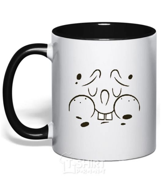 Mug with a colored handle SPUNCH BOB'S puzzled face black фото