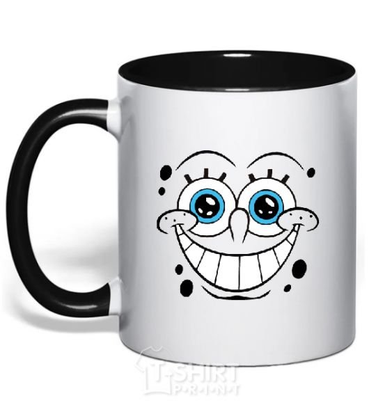 Mug with a colored handle SPUNCH BOB ухмыляющееся лицо black фото