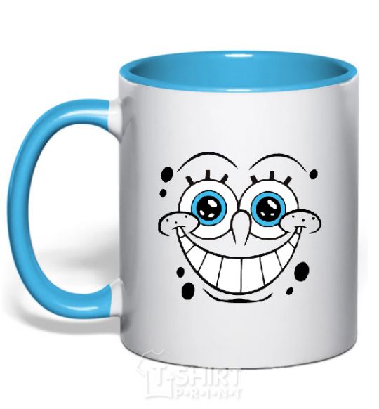 Mug with a colored handle SPUNCH BOB ухмыляющееся лицо sky-blue фото