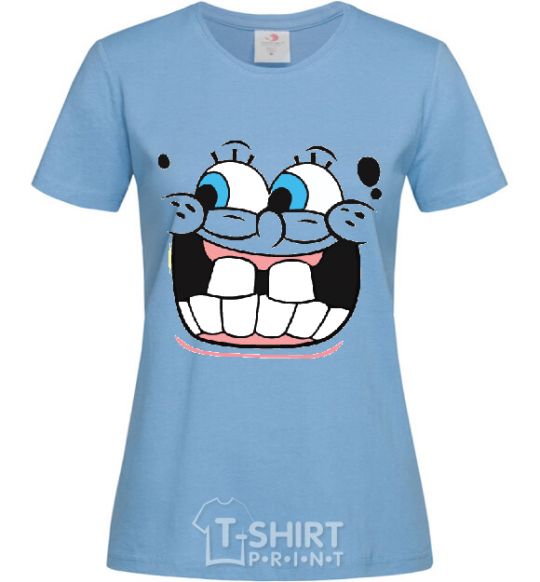 Women's T-shirt SPUNCH BOB screaming face sky-blue фото