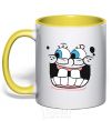 Mug with a colored handle SPUNCH BOB screaming face yellow фото