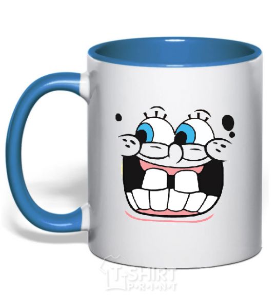 Mug with a colored handle SPUNCH BOB screaming face royal-blue фото